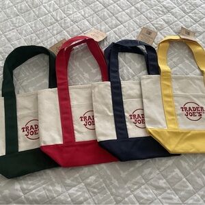 Trader Joe's Canvas Tote Bag Set - Green, Red, Blue, Yellow